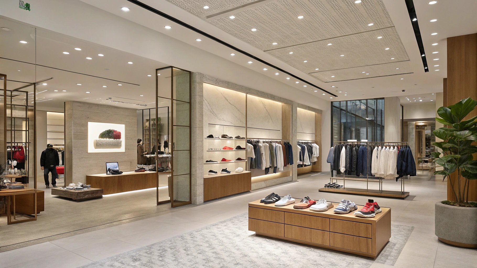 Stylish concept store inspired by Kith, featuring premium clothing, footwear, and lifestyle accessories in a curated retail space with exclusive releases, unique interior design, and an inviting café area.