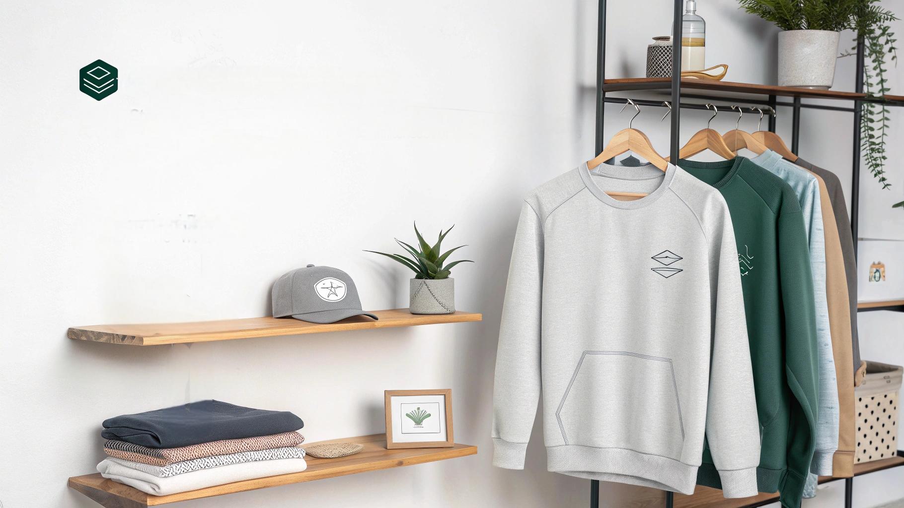 Various custom sweatshirts displayed in a stylish studio setting, featuring designs for startups, events, weddings, influencers, and personal style—each with bold graphics, logos, and creative custom elements.